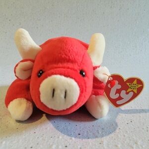 Vtg 1995 NWT Ty Beanie Baby SNORT Red Bull Hang & Tush Tag Retired #4002